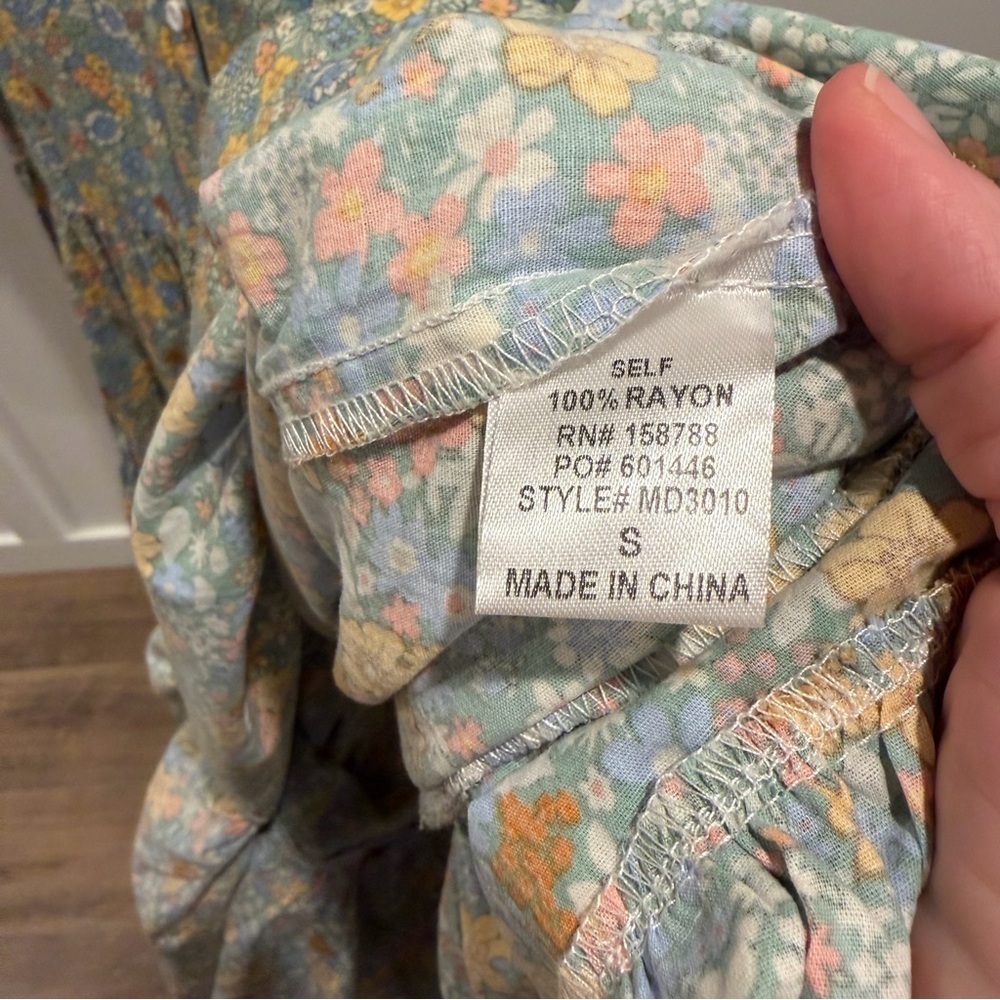 Mable Relaxed Fit Tiered Floral Midi Shirt Dress cottagecore prairie size Small - Picture 6 of 8